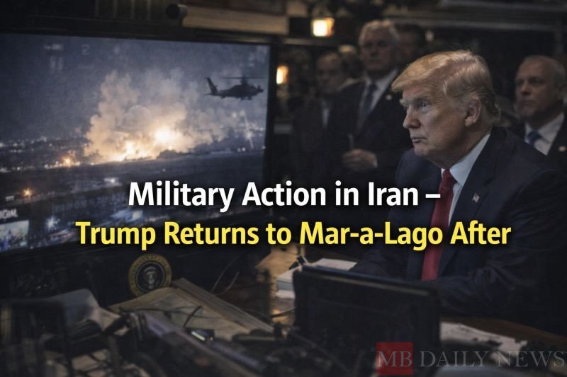 President Trump Returns To Mar-A-Lago Following Military Action In Iran